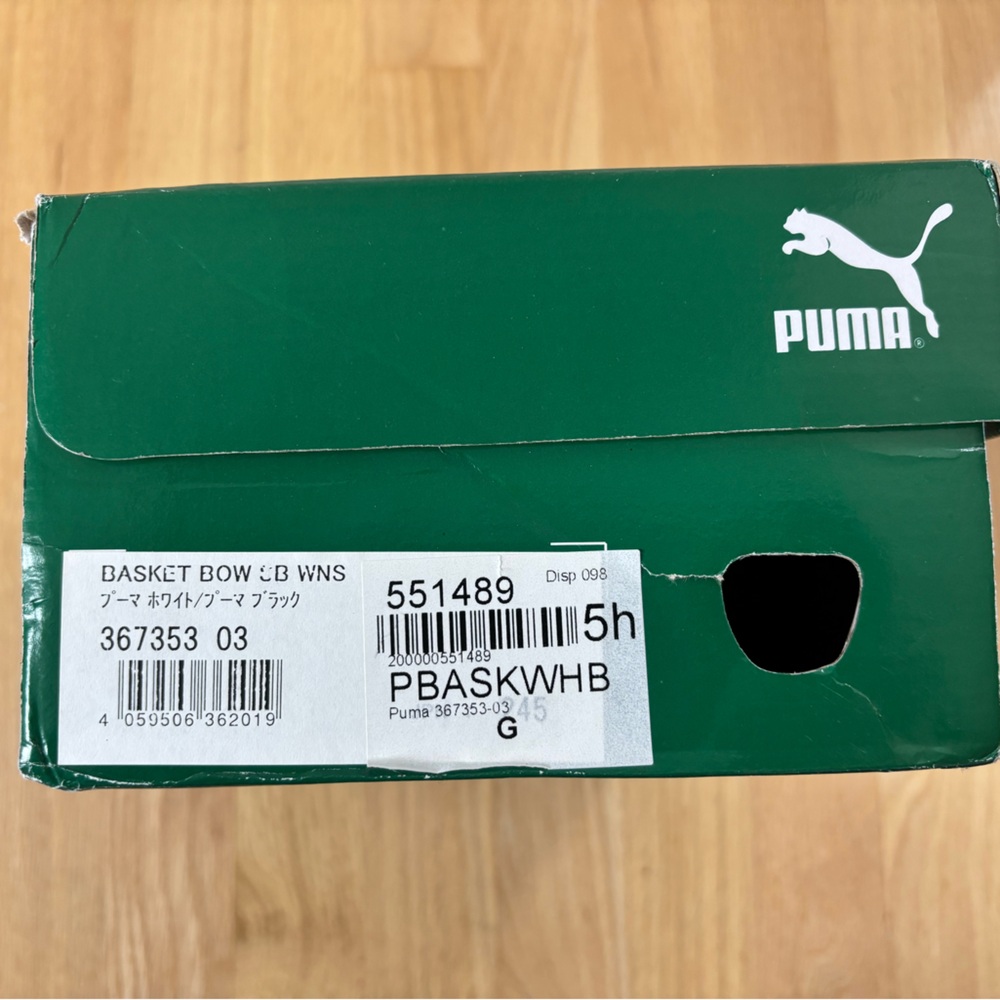 Puma White and Black Basket Bow Women's Sneakers - Picture 2 of 6